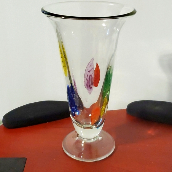 Dansk Burchetta Multicolored Leaves Flared Footed Handblown Art Glass Vase 10" - Picture 1 of 5